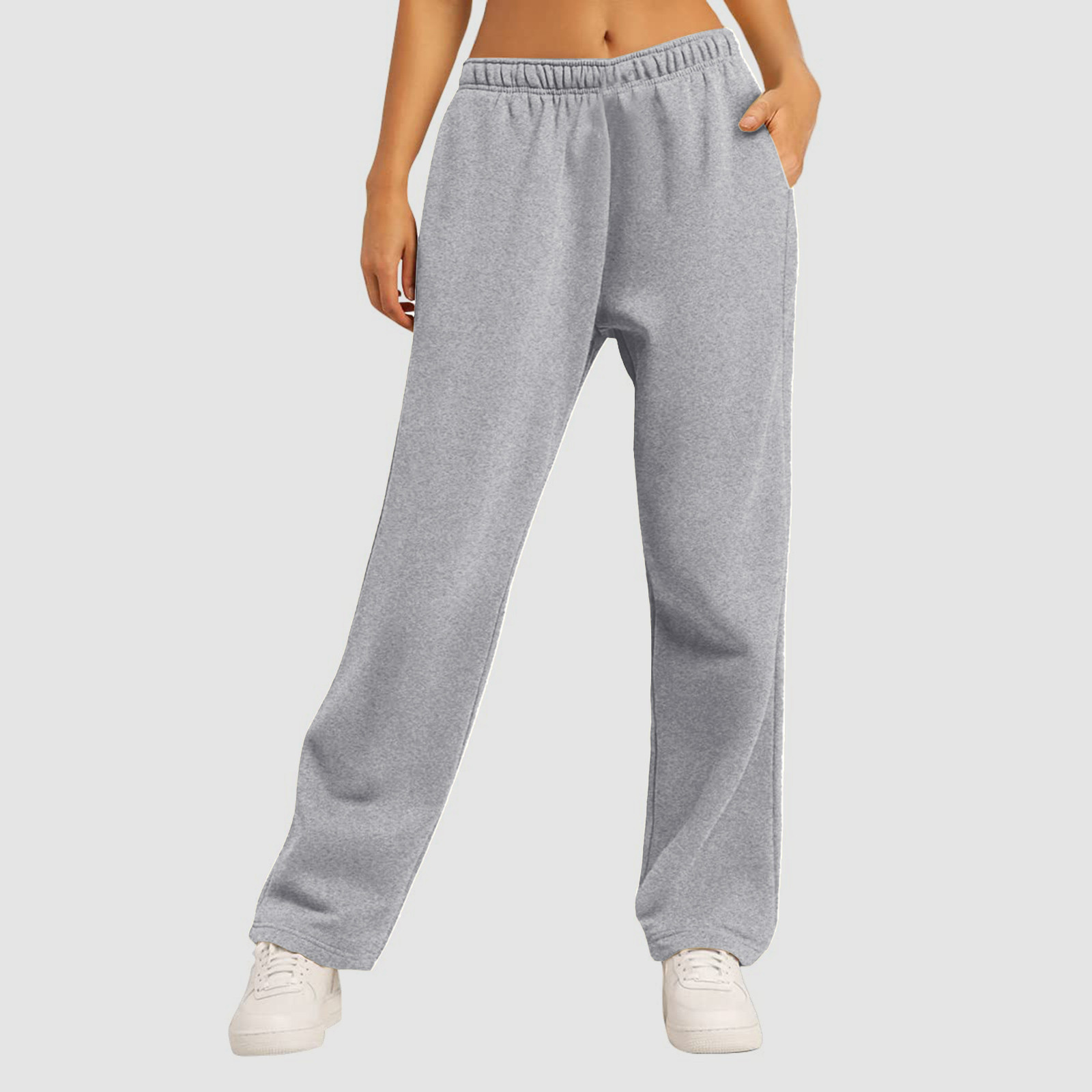 thumbnail image 4 of Pantalones de chándal con forro polar para mujer: cintura alta, pierna ancha y bolsillos; poliéster ligero para primavera/otoño; diseño con lazo delantero; informal/trabajo/yoga; tallas S-XXL., 4 of 7